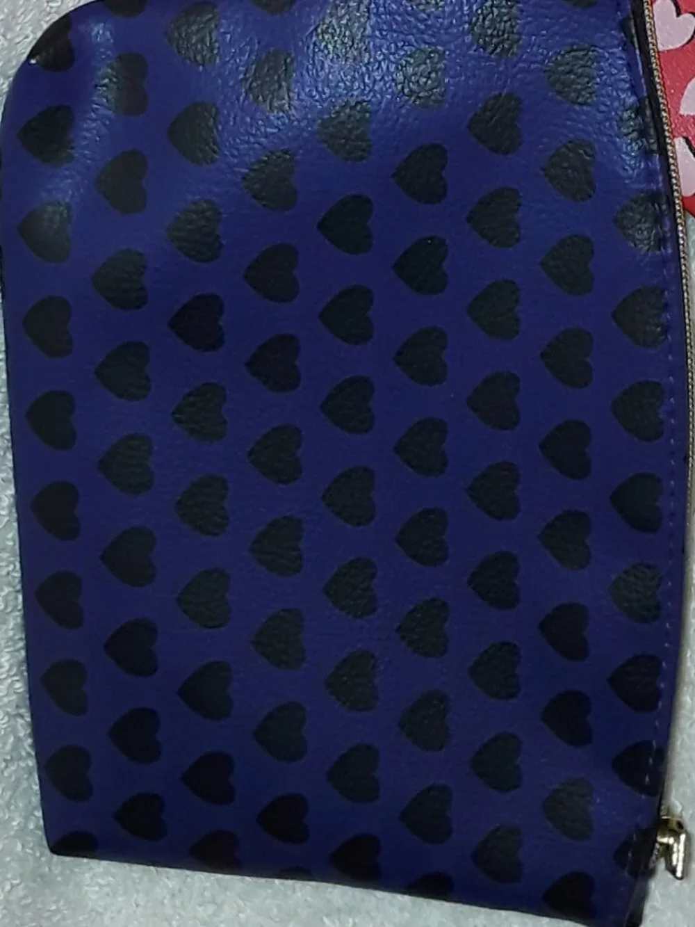 Set of 2 Ipsy Heart-Pattern Zip Cosmetic Bags: 1 Purple/Black & 1 Hot/Light Pink